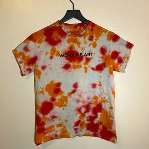 CHEMISTRY Red, Orange, & White Tie Dye T-shirt With  Work Of Art Printed Across